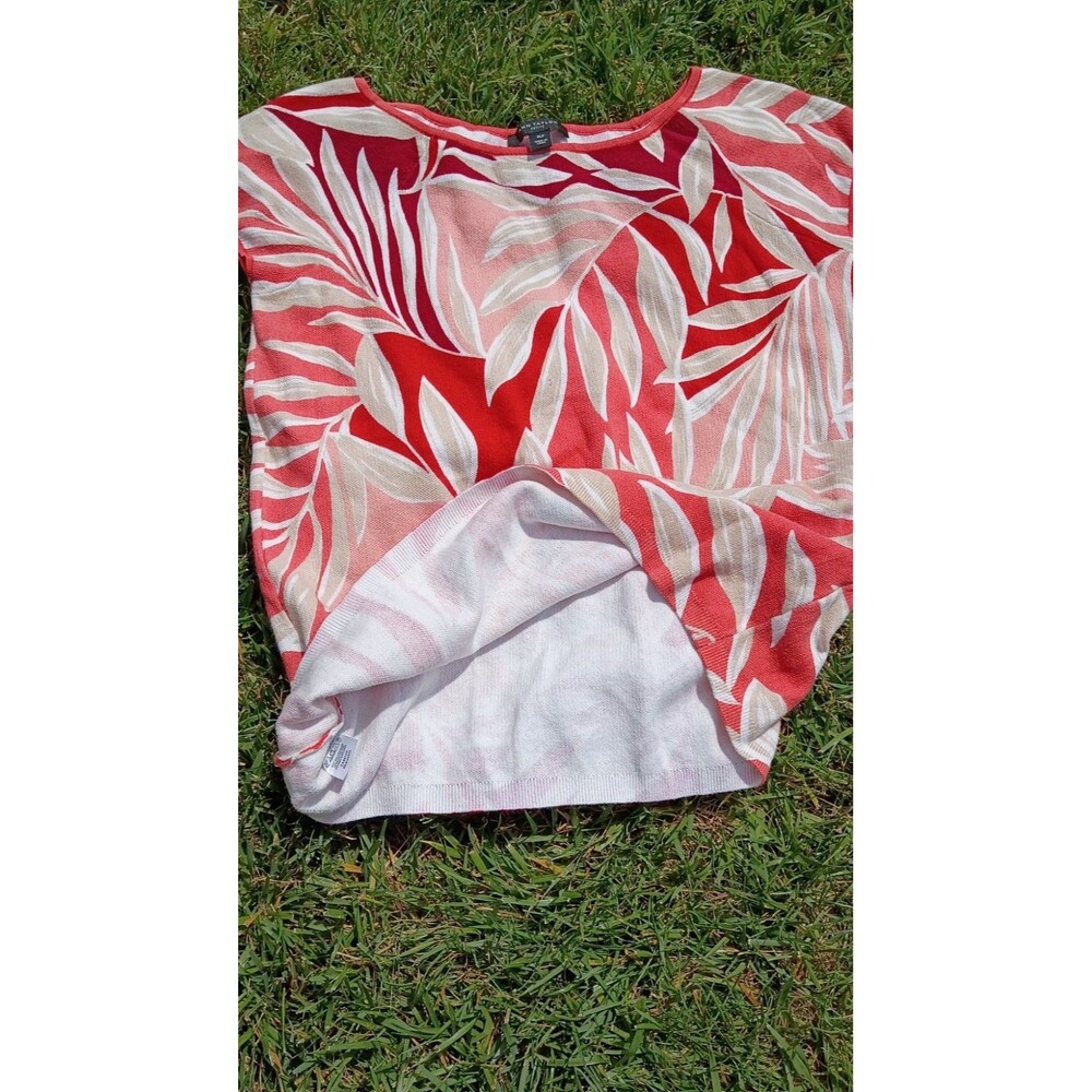Beachy Coral Pink Tropical Palm Leaf Knit Top Cap Sleeve 100% Cotton Resortwear - Picture 5 of 8